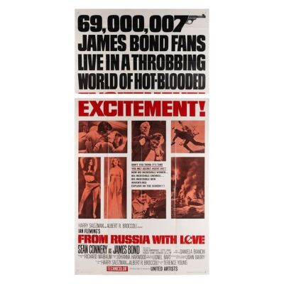 Lot # 34. US Three-Sheet, 1964 (First Release); 41" x 79" (approx.); Fine+; Folded ### JAMES BOND: FROM RUSSIA WITH LOVE (1963)