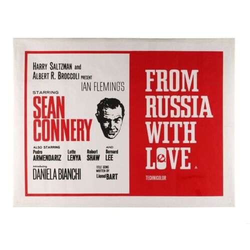 Lot # 36. British Quad, R-1965; 40" x 30"; Good-; Linen-Backed ### JAMES BOND: FROM RUSSIA WITH LOVE (1963)