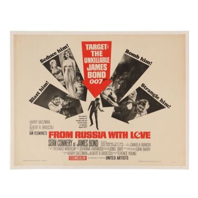 Lot # 40. US Half-Sheet, 1964 (First Release); 28" x 22"; Very Fine+; Linen-Backed ### JAMES BOND: FROM RUSSIA WITH LOVE (1963)
