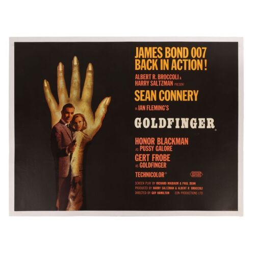 Lot # 42. British Quad (Style B), 1964; 40" x 30"; Very Good+; Linen-Backed ### JAMES BOND: GOLDFINGER (1964)