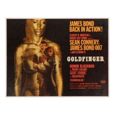 Lot # 43. British Quad (Style A), 1964; 40" x 30"; Good-; Linen-Backed ### JAMES BOND: GOLDFINGER (1964)