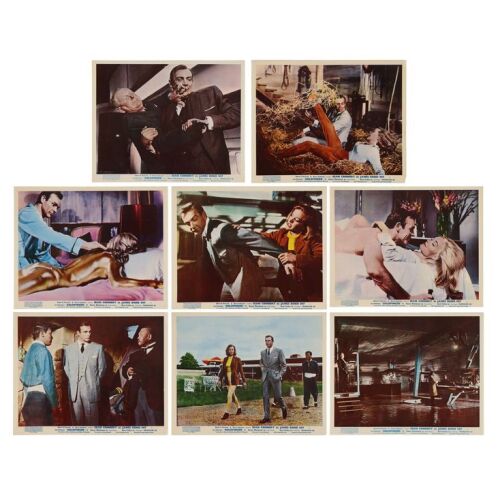 Lot # 55. Set of Eight British Front of House Cards, 1964; 10" x 8"; Fine; Flat ### JAMES BOND: GOLDFINGER (1964)