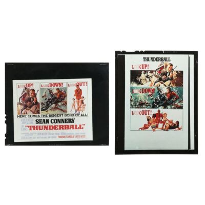 Lot # 69. Pair of Transparencies for US One-Sheet Artwork and US Half-Sheet; 5" x 4"; Fine; Flat ### JAMES BOND: THUNDERBALL (1965)