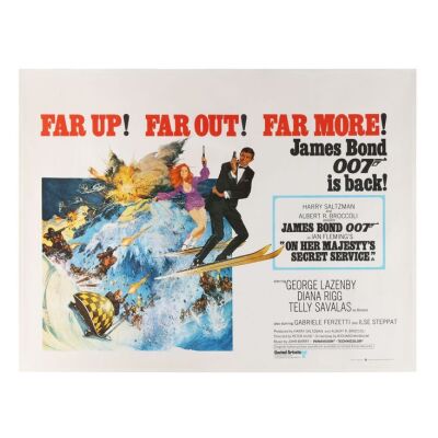 Lot # 121. British Quad, 1969; 40" x 30"; Fine-; Linen-Backed ### JAMES BOND: ON HER MAJESTY'S SECRET SERVICE (1969)