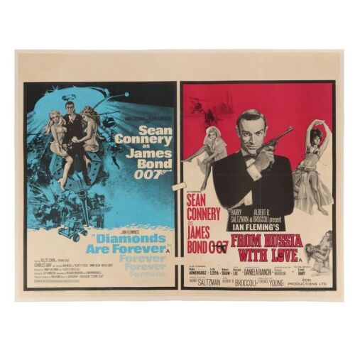 Lot # 142. British Double-Bill Quad, R-1972; 40" x 30"; Very Good+; Linen-Backed ### JAMES BOND: DIAMONDS ARE FOREVER (1971) / FROM RUSSIA WITH LOVE (1963)