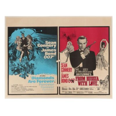 Lot # 142. British Double-Bill Quad, R-1972; 40" x 30"; Very Good+; Linen-Backed ### JAMES BOND: DIAMONDS ARE FOREVER (1971) / FROM RUSSIA WITH LOVE (1963)