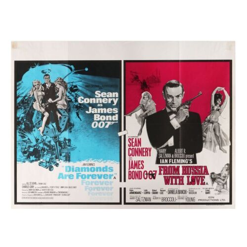 Lot # 145. British Double-Bill Quad, R-1972; 40" x 30"; Very Good+; Folded ### JAMES BOND: DIAMONDS ARE FOREVER (1971) / FROM RUSSIA WITH LOVE (1963)