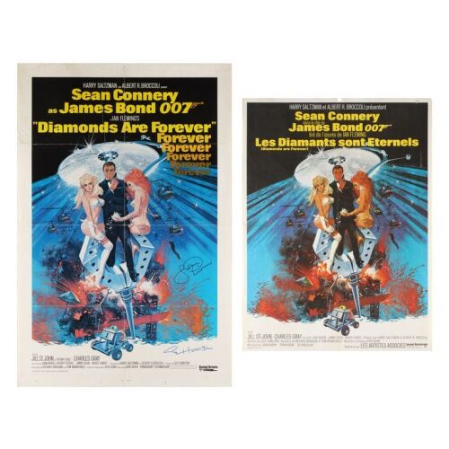 Lot # 151. Guy Hamilton and Shane Rimmer-Autographed US One-Sheet and French Affiche, R-1980 and 1971; 27" x 41" (largest); Good- to Fine; Folded ### JAMES BOND: DIAMONDS ARE FOREVER (1971)