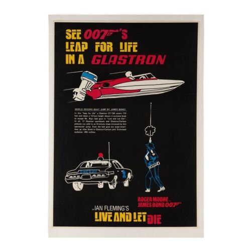 Lot # 162. US Glastron Tie-In Poster, 1973; 12.5" x 18"; Very Fine-; Linen-Backed ### JAMES BOND: LIVE AND LET DIE (1973)