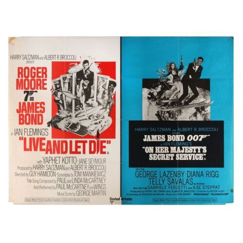 Lot # 165. British Double-Bill Quad, R-1974; 40" x 30"; Very Good; Folded ### JAMES BOND: LIVE AND LET DIE (1973)/ON HER MAJESTY'S SECRET SERVICE (1969)