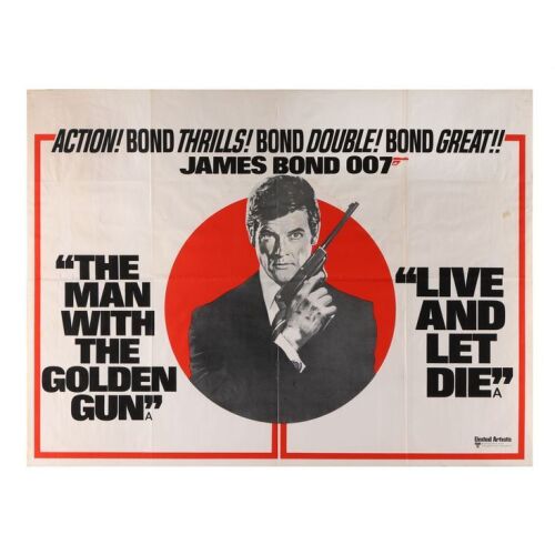 Lot # 170. British Double-Bill Quad, R-1975; 40" x 30"; Very Good-; Folded ### JAMES BOND: LIVE AND LET DIE (1973)/THE MAN WITH THE GOLDEN GUN (1974)