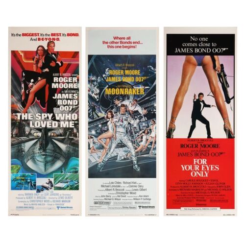 Lot # 197. Three US Inserts, 1977-1981; 14" x 36"; Very Fine+ to Near Mint-; Rolled ### JAMES BOND: SPY WHO LOVED ME (1977) / JAMES BOND: MOONRAKER (1979) / JAMES BOND: FOR YOUR EYES ONLY (1981)