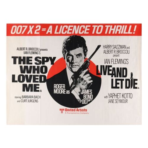 Lot # 201. British Double-Bill Quad, R-1979; 40" x 30"; Fine-; Folded ### JAMES BOND: THE SPY WHO LOVED ME (1977) / LIVE AND LET DIE (1973)