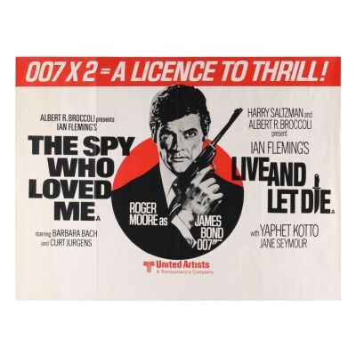 Lot # 201. British Double-Bill Quad, R-1979; 40" x 30"; Fine-; Folded ### JAMES BOND: THE SPY WHO LOVED ME (1977) / LIVE AND LET DIE (1973)