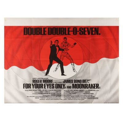 Lot # 225. British Double-Bill Quad, R-1982; 40" x 30"; Very Fine-; Folded ### JAMES BOND: FOR YOUR EYES ONLY (1981) / MOONRAKER (1979)