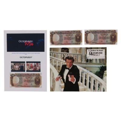 Lot # 231. Roger Moore-Autographed French Lobby Card With Three Banknotes ### JAMES BOND: OCTOPUSSY (1983)