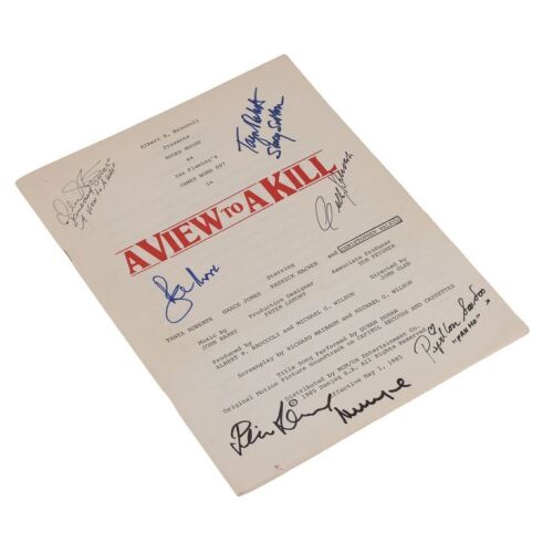 Lot # 246. Roger Moore, Cubby Broccoli, Tanya Roberts, Cast and Crew-Autographed Press Brochure ### JAMES BOND: A VIEW TO A KILL (1985)