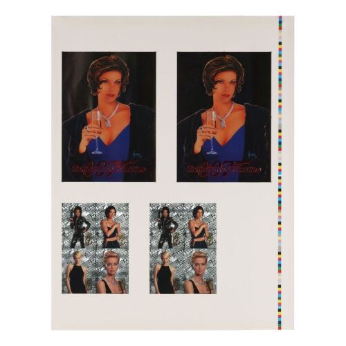 Lot # 291. Uncut Sheet of Inkworks Teri Hatcher Embossed Foil Puzzle and Women of Bond Trading Cards, 1997 ### JAMES BOND: TOMORROW NEVER DIES (1997)
