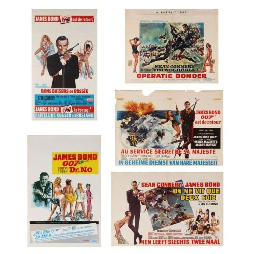 Lot # 394. Five Belgian Posters, 1964-1970s; 24.25" x 19.5" (largest); Very Good+ to Very Fine+; Folded ### JAMES BOND FRANCHISE (1962-PRESENT)