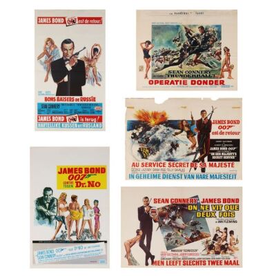 Lot # 394. Five Belgian Posters, 1964-1970s; 24.25" x 19.5" (largest); Very Good+ to Very Fine+; Folded ### JAMES BOND FRANCHISE (1962-PRESENT)