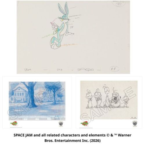 Lot #2: Bugs Bunny Sizes Up The Nerdlucks, Original Color Model Artwork, with "Bugs Layout" and "Nerdlucks Pencil" Fine Art Giclees, Sc. 24/16 ### SPACE JAM (1996)
