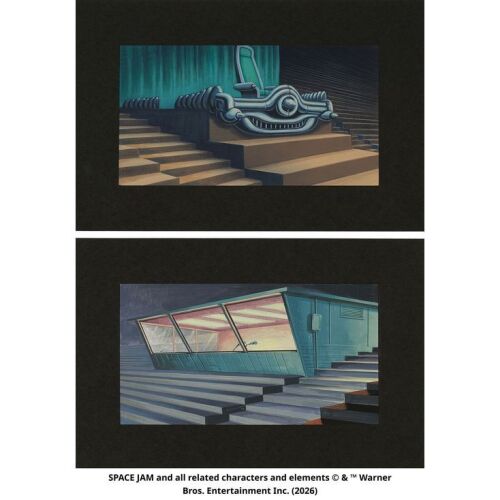 Lot #160: Swackhammer's Stadium Box and The Announcers' Box, A Set of 2 Original Concept Paintings Signed En Verso ### SPACE JAM (1996)