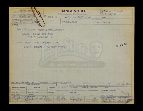 Lot # 136 - Kenner Tusken Raider Engineering Change Notice Sheet - Oct. 1977