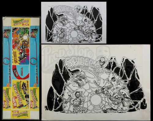 Lot # 394 - Hand-Drawn Hot Wheels "Spider-Man's Web of Terror" Packaging Prototypes