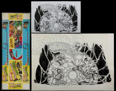 Lot # 394 - Hand-Drawn Hot Wheels "Spider-Man's Web of Terror" Packaging Prototypes
