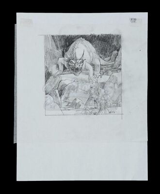 Lot # 705 - Hand-Drawn Ralph McQuarrie Concept Sketch - Krayt in Cave